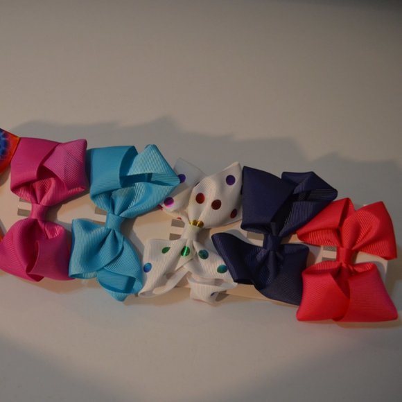 Buttons & Bows 7 Hair Clips with Bows Colorful Girls - Picture 1 of 7